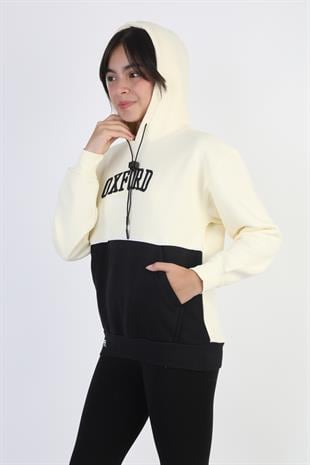 Kapşonlu Oxford Baskılı Kanguru Cepli Kız Çocuk Sweatshirt