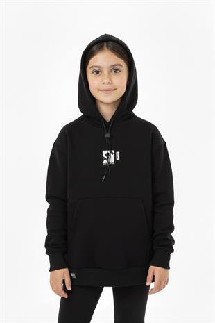 Kapüşonlu Art Baskılı Kanguru Cepli Kız Çocuk Sweatshirt