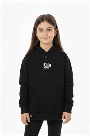 Kapüşonlu Art Baskılı Kanguru Cepli Kız Çocuk Sweatshirt