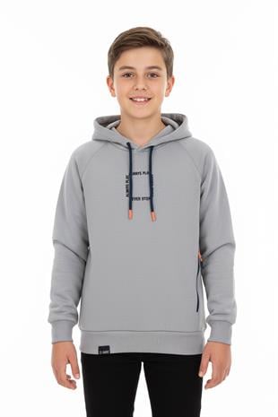 Kapüşonlu Fermuarlı Cepli Erkek Çocuk Sweatshirt