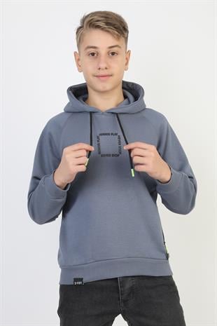 Kapüşonlu Fermuarlı Cepli Erkek Çocuk Sweatshirt