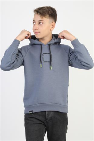 Kapüşonlu Fermuarlı Cepli Erkek Çocuk Sweatshirt