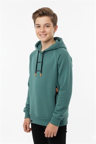 Kapüşonlu Fermuarlı Cepli Erkek Çocuk Sweatshirt