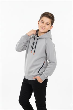 Kapüşonlu Fermuarlı Cepli Erkek Çocuk Sweatshirt