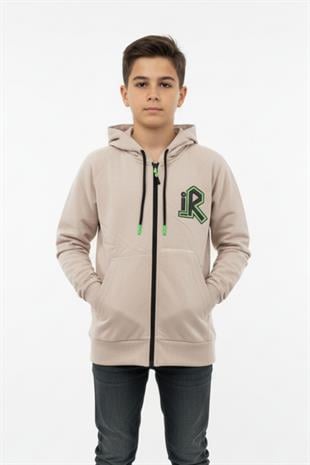 Kapüşonlu Fermuarlı Yandan Cepli Baskılı %100 Pamuk 2 İplik Mevsimlik Erkek Çocuk Sweatshirt