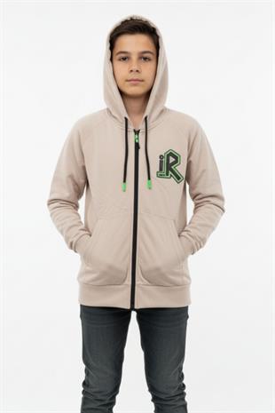Kapüşonlu Fermuarlı Yandan Cepli Baskılı %100 Pamuk 2 İplik Mevsimlik Erkek Çocuk Sweatshirt