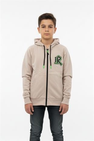 Kapüşonlu Fermuarlı Yandan Cepli Baskılı %100 Pamuk 2 İplik Mevsimlik Erkek Çocuk Sweatshirt