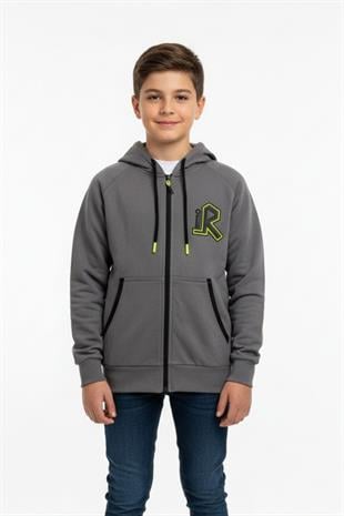 Kapüşonlu Fermuarlı Yandan Cepli Baskılı %100 Pamuk 2 İplik Mevsimlik Erkek Çocuk Sweatshirt