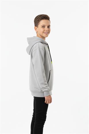 Kapüşonlu Fermuarlı Yandan Cepli Baskılı %100 Pamuk 2 İplik Mevsimlik Erkek Çocuk Sweatshirt