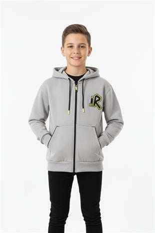 Kapüşonlu Fermuarlı Yandan Cepli Baskılı %100 Pamuk 2 İplik Mevsimlik Erkek Çocuk Sweatshirt