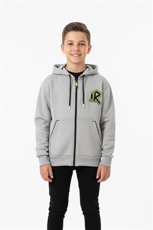 Kapüşonlu Fermuarlı Yandan Cepli Baskılı %100 Pamuk 2 İplik Mevsimlik Erkek Çocuk Sweatshirt
