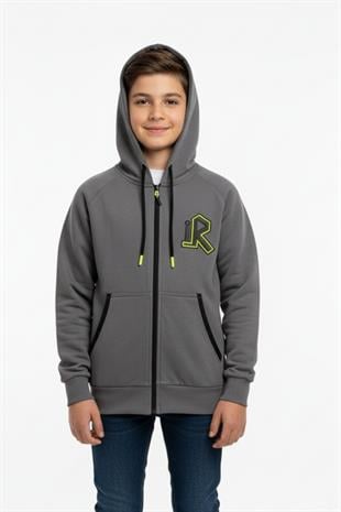 Kapüşonlu Fermuarlı Yandan Cepli Baskılı %100 Pamuk 2 İplik Mevsimlik Erkek Çocuk Sweatshirt