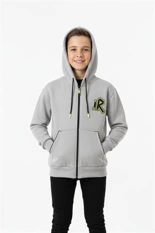 Kapüşonlu Fermuarlı Yandan Cepli Baskılı %100 Pamuk 2 İplik Mevsimlik Erkek Çocuk Sweatshirt