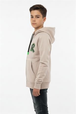 Kapüşonlu Fermuarlı Yandan Cepli Baskılı %100 Pamuk 2 İplik Mevsimlik Erkek Çocuk Sweatshirt