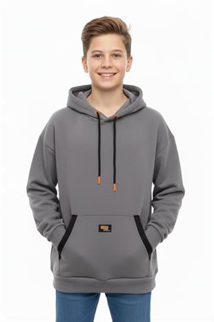 Kapüşonlu Kanguru Cepli 2 İplik Mevsimlik Erkek Çocuk Sweatshirt