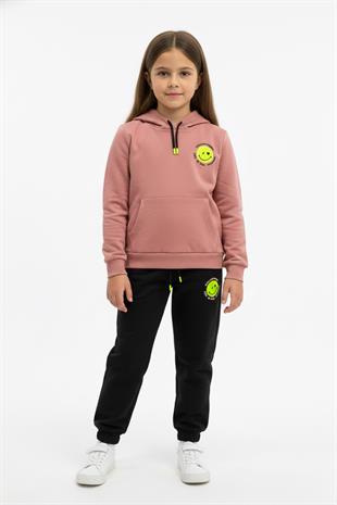 Kapüşonlu Kanguru Cepli 2 İplik Takım %100 Pamuk Mevsimlik Kız Çocuk Alt Üst