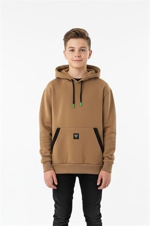 Kapüşonlu Kanguru Cepli Detaylı Şardonlu 100% Pamuk 3 İplik Erkek Çocuk Sweatshirt