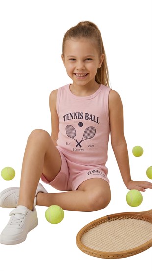 Kız takım Çocuk Sıfır Kol PMB Tennis baskılı Kız Takım 