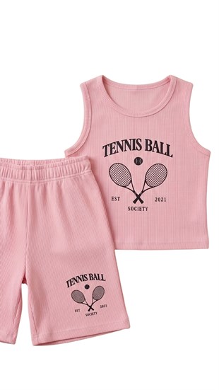 Kız takım Çocuk Sıfır Kol PMB Tennis baskılı Kız Takım 