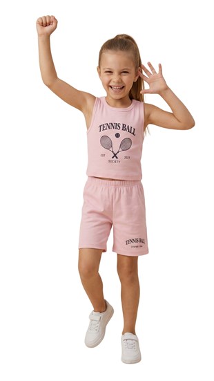 Kız takım Çocuk Sıfır Kol PMB Tennis baskılı Kız Takım 