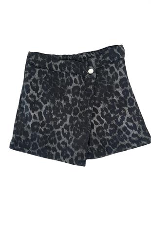 Leopar Baskılı %100 Pamuk Kız Çocuk Kot Şort Etek