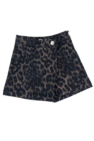 Leopar Baskılı %100 Pamuk Kız Çocuk Kot Şort Etek