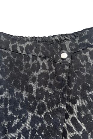 Leopar Baskılı %100 Pamuk Kız Çocuk Kot Şort Etek
