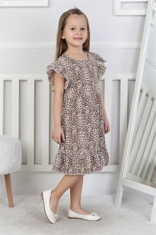 Leopar Desenli Kız Çocuk Elbise