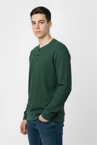 Mevsimlik Düğme Detaylı Bawelna Kumaş Uzun Kollu Erkek Çocuk Sweatshirt