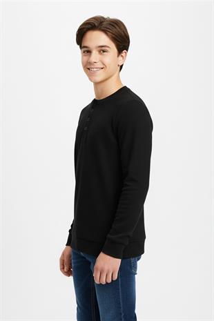 Mevsimlik Düğme Detaylı Bawelna Kumaş Uzun Kollu Erkek Çocuk Sweatshirt