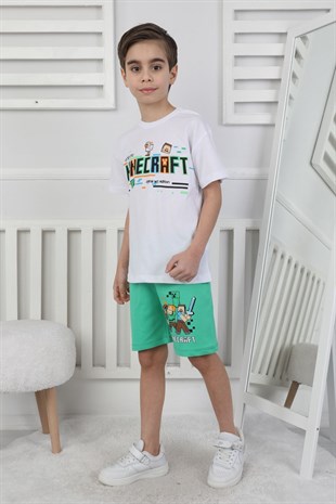 Minecraft Baskı Erkek Çocuk Şortlu Takım