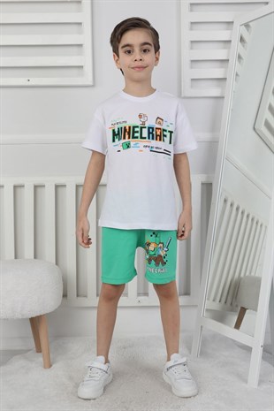 Minecraft Baskı Erkek Çocuk Şortlu Takım