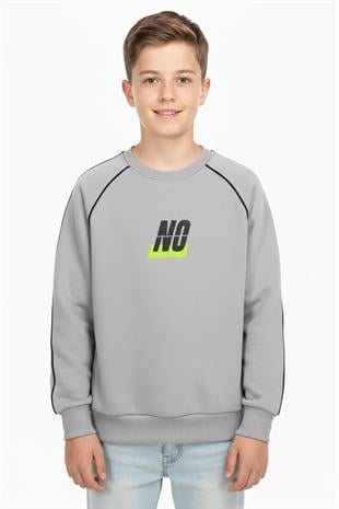 No Baskılı Kapşonsuz Rahat Erkek Çocuk Sweatshirt