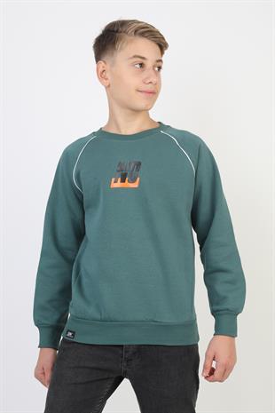 No Baskılı Kapşonsuz Rahat Erkek Çocuk Sweatshirt