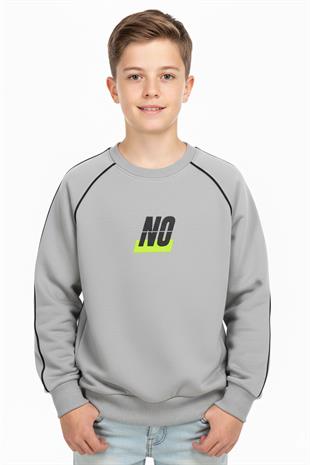 No Baskılı Kapşonsuz Rahat Erkek Çocuk Sweatshirt