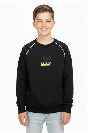 No Baskılı Kapşonsuz Rahat Erkek Çocuk Sweatshirt