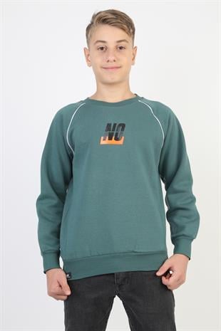 No Baskılı Kapşonsuz Rahat Erkek Çocuk Sweatshirt