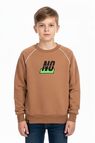 No Baskılı Kapşonsuz Rahat Erkek Çocuk Sweatshirt