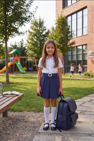 OKULLUK ETEK KIZ ÇOCUK KEMER DETAYLI YENİ SEZON