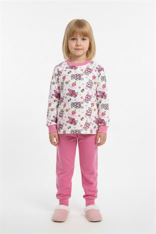 Tavşan Desenli Uzun Kollu Mevsimlik Pamuk Kız Çocuk Pijama Takımı