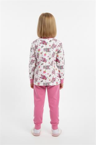 Tavşan Desenli Uzun Kollu Mevsimlik Pamuk Kız Çocuk Pijama Takımı