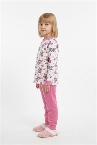 Tavşan Desenli Uzun Kollu Mevsimlik Pamuk Kız Çocuk Pijama Takımı