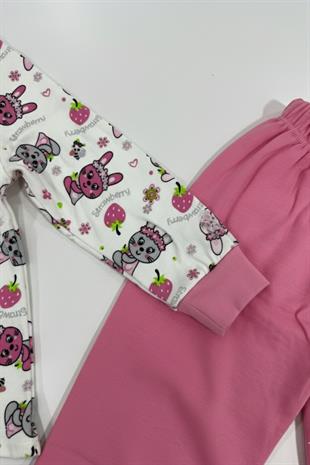 Tavşan Desenli Uzun Kollu Mevsimlik Pamuk Kız Çocuk Pijama Takımı