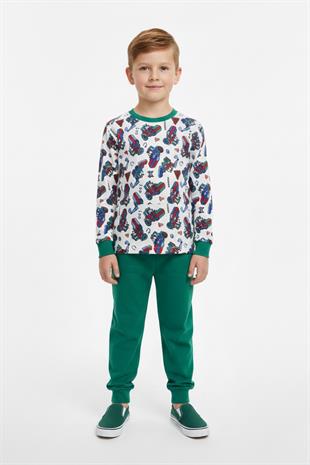 Traktör ve İş Makinesi Desenli Uzun Kollu Mevsimlik Erkek Çocuk Pamuk Pijama Takımı
