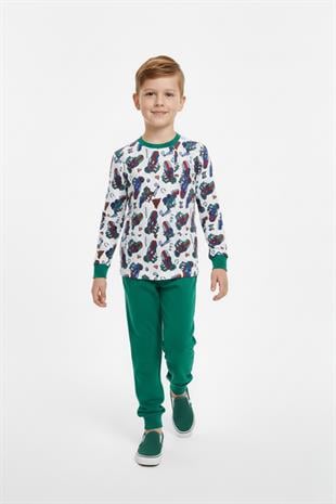 Traktör ve İş Makinesi Desenli Uzun Kollu Mevsimlik Erkek Çocuk Pamuk Pijama Takımı