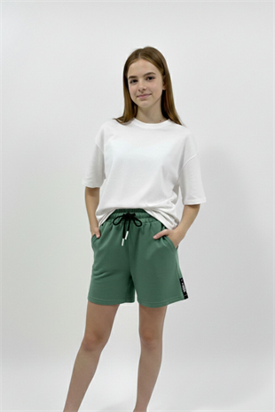 Yanı Şeritli %100 Pamuk Kız Çocuk Şort