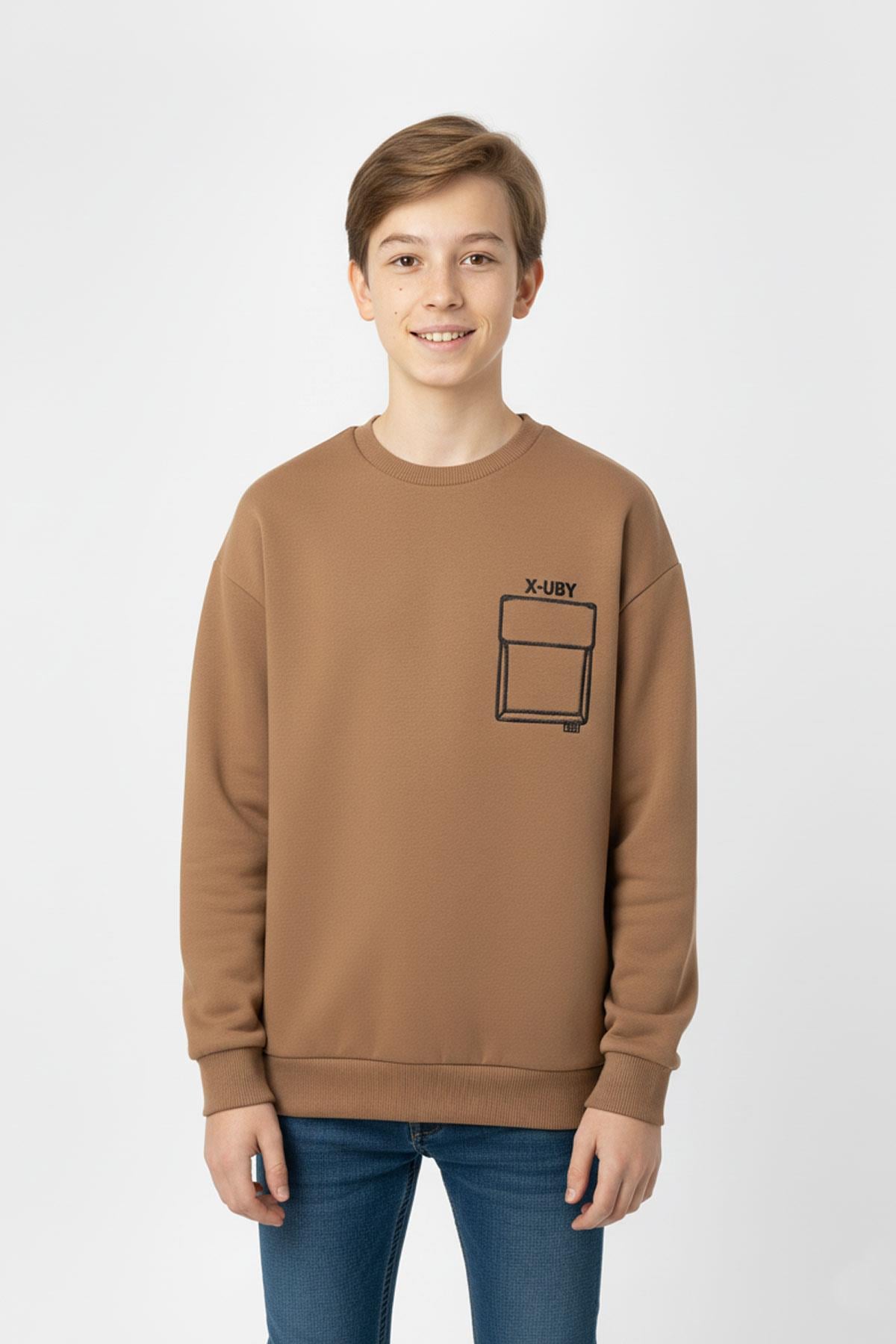 Baskı Detaylı Bisiklet Yaka Erkek Çocuk Sweatshirt