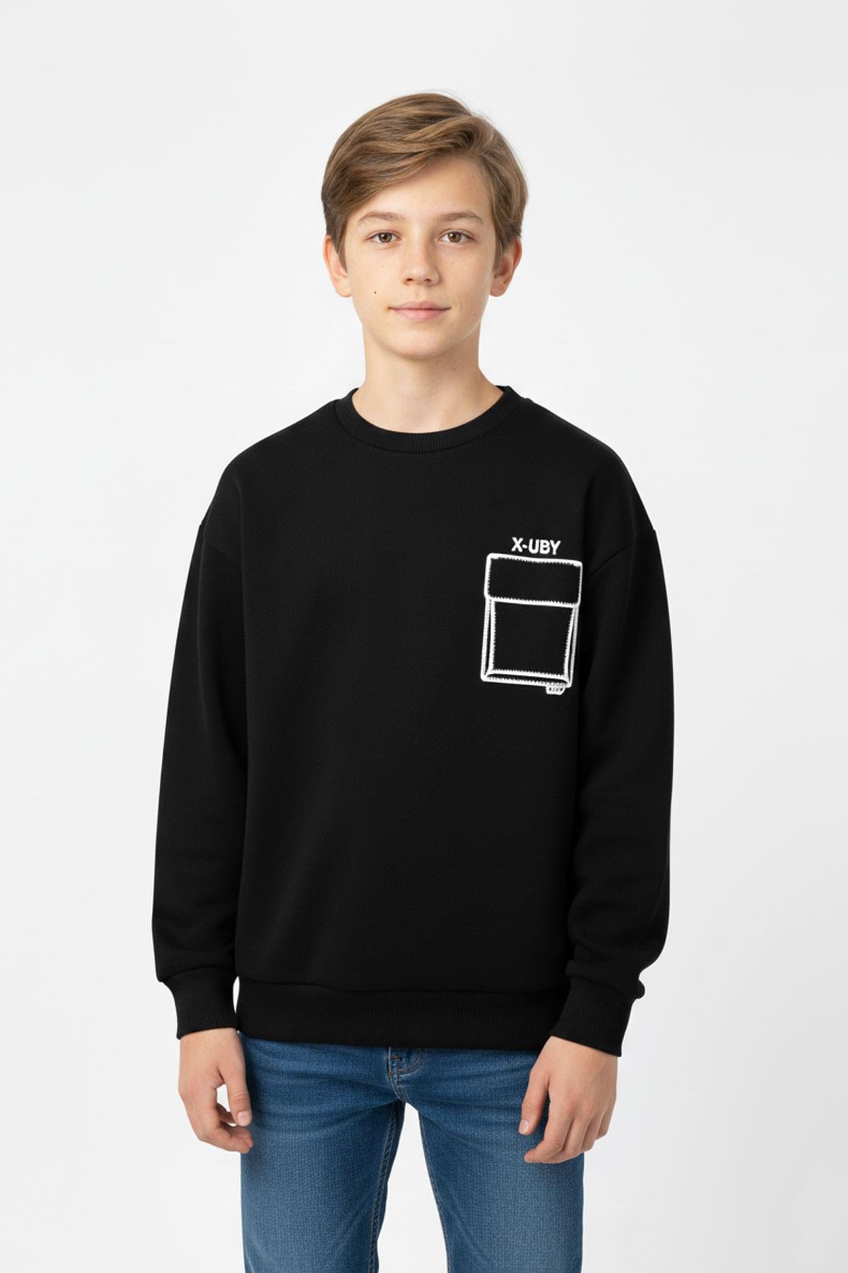 Baskı Detaylı Bisiklet Yaka Erkek Çocuk Sweatshirt