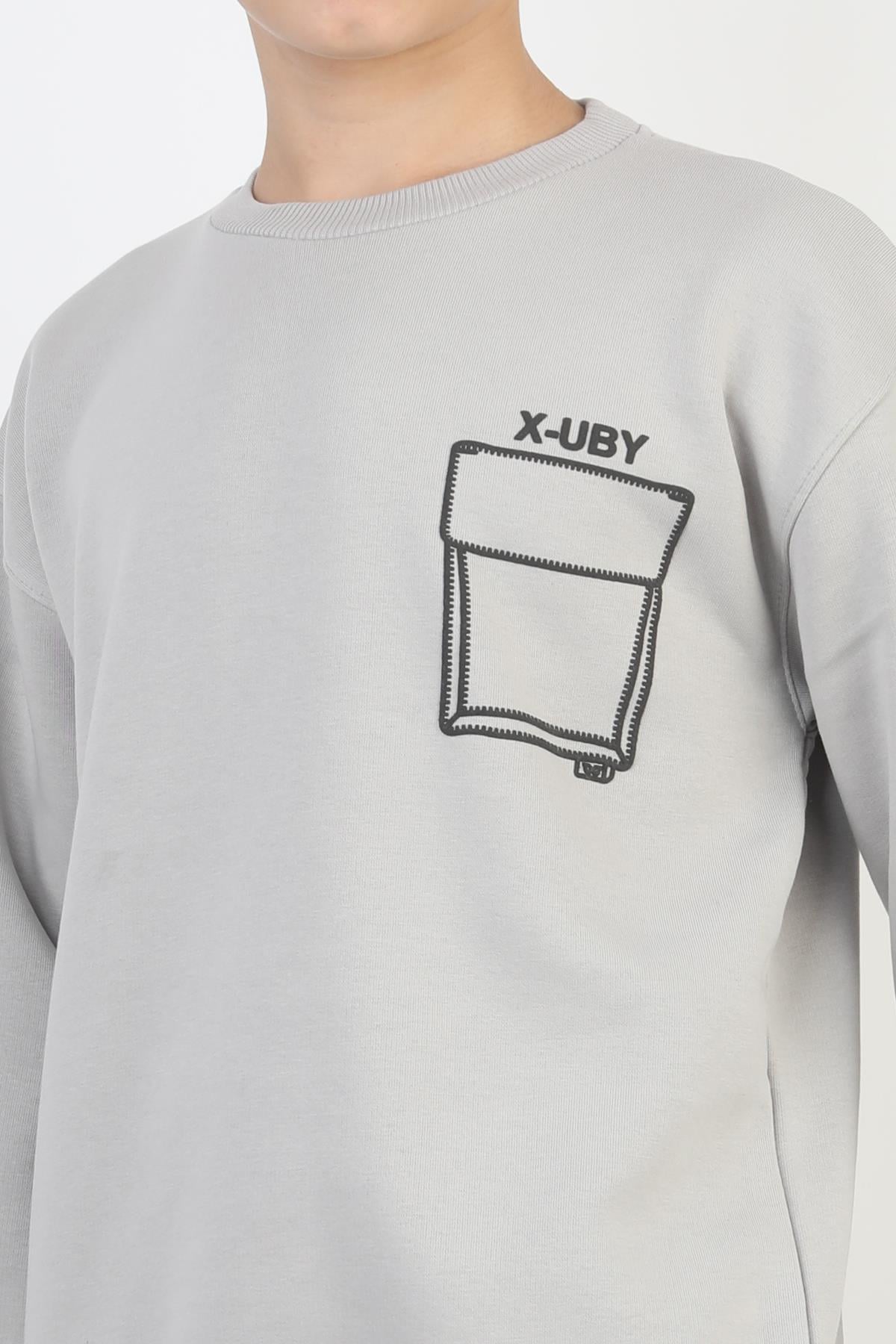 Baskı Detaylı Bisiklet Yaka Erkek Çocuk Sweatshirt