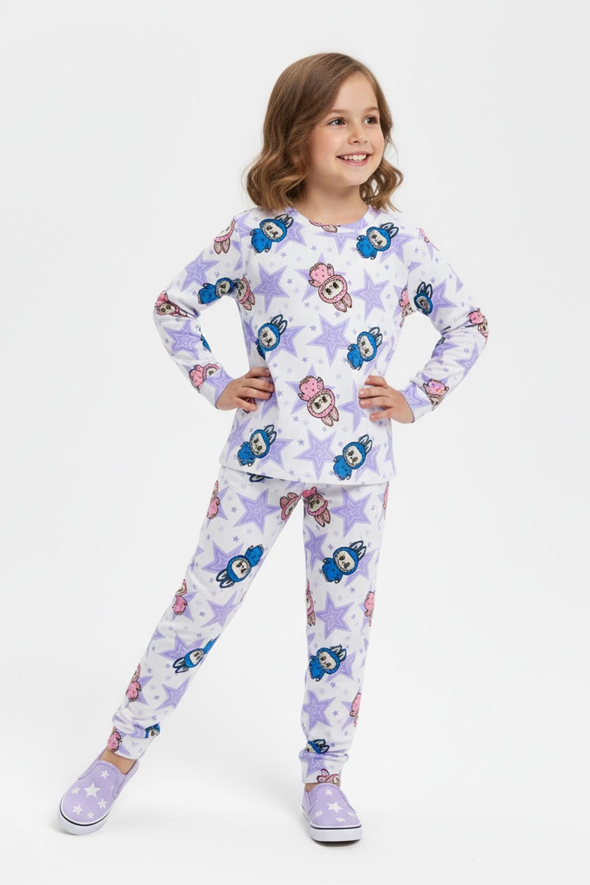Desenli Pamuk Mevsimlik Kız Çocuk Pijama Takımı